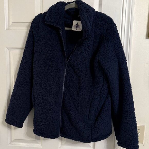 NWT Zenana Full Zip Sherpa Jacket - Dark Navy - Medium - Picture 1 of 2